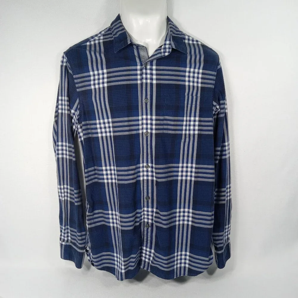 BANANA REPUBLIC Men's Blue Plaid Long Sleeve Shirt Size Medium